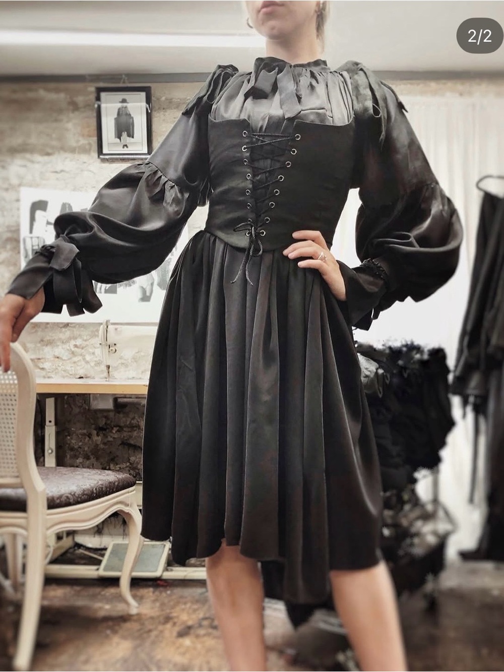 FW19: Alchemist Shirtdress in Silk Charmeuse (Limited Edition), Nuit, dark grey - Picture 2 of 13